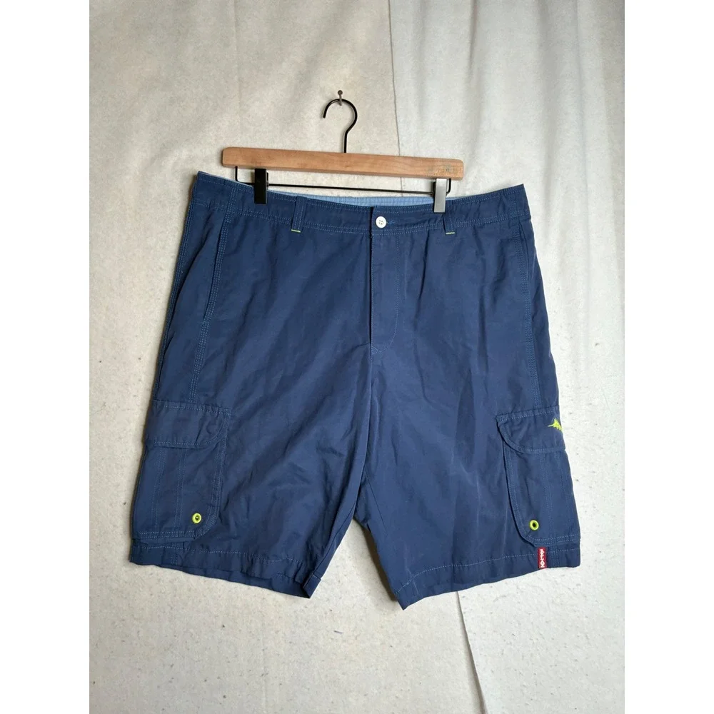 Tommy Bahama Relax Mens 38 Navy Blue swim trunks Marlin Logo Mesh Lined‎